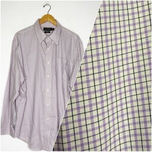 Lauren Ralph Lauren Purple Button Down Shirt Checkered Pattern Size 18 34/35 XL